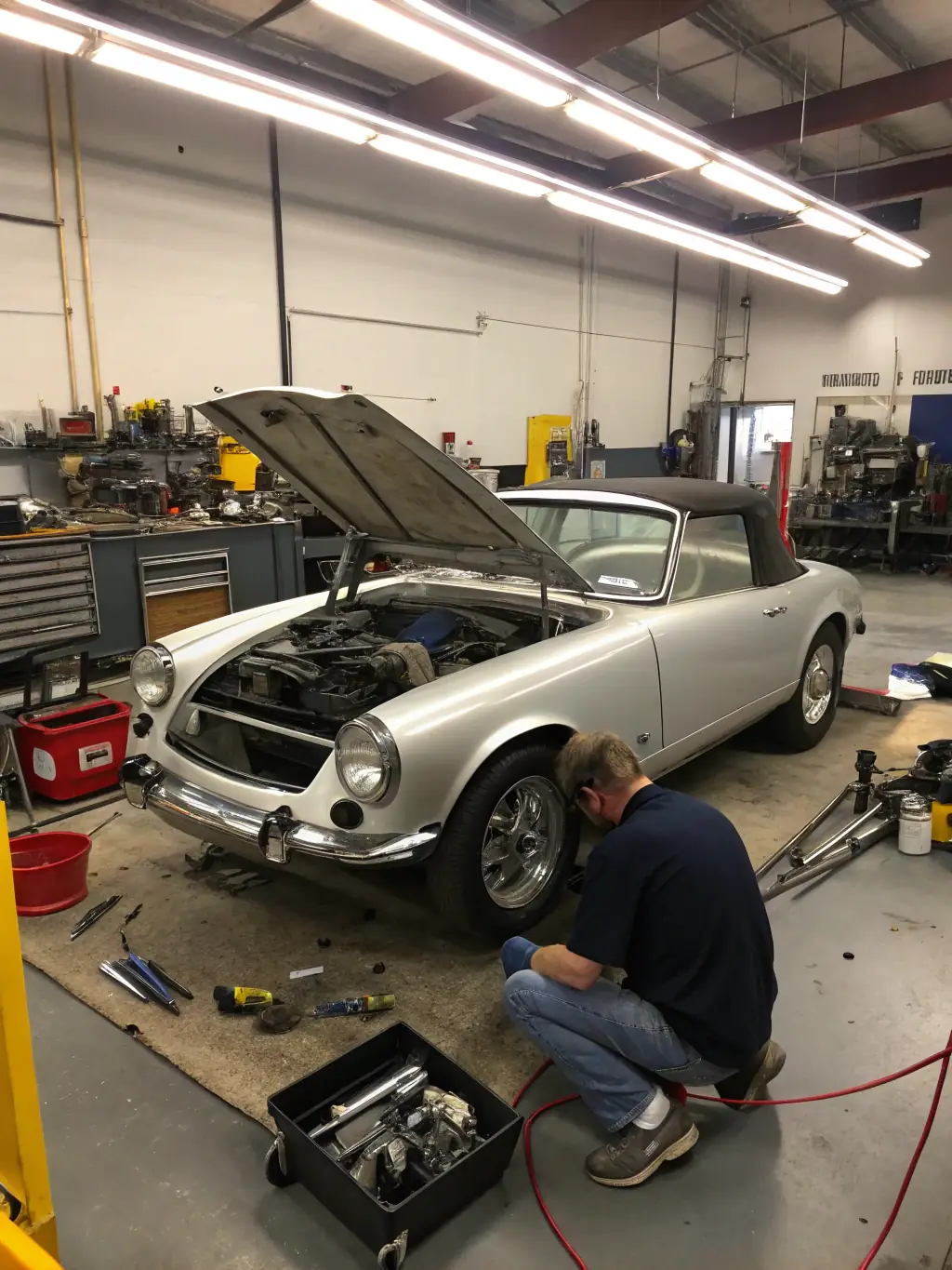 A photo of volunteers meticulously restoring a vintage tractor, showcasing the dedication and skill involved in preserving historical agricultural equipment.